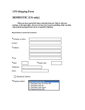 UPS Domestic Shipping Form