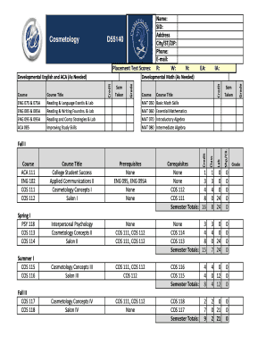 Cosmetology Program Course Plan