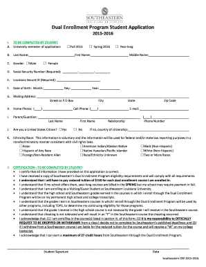 Dual Enrollment Program Student Application