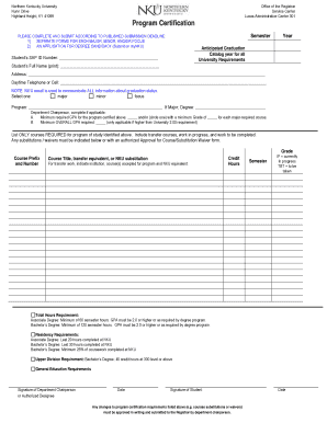 Northern Kentucky University Program Certification Form