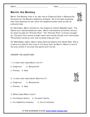Martin the Monkey Worksheet