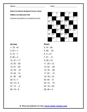 Math Cross Number Worksheet