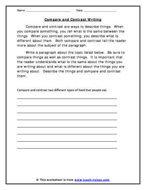 Compare and Contrast Writing Worksheet