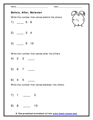 Preschool Number Sequence Worksheet