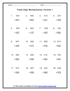 Triple Digit Multiplication Worksheet