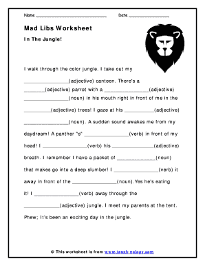Mad Libs Worksheet