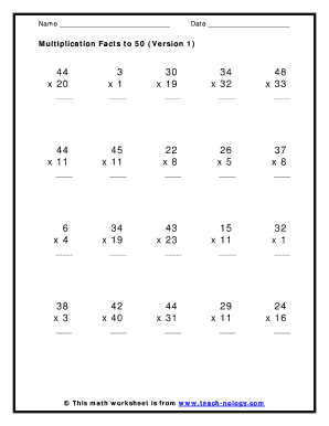 Multiplication Facts Worksheet