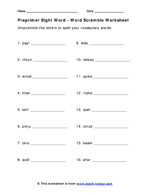 Preprimer Sight Word Scramble Worksheet