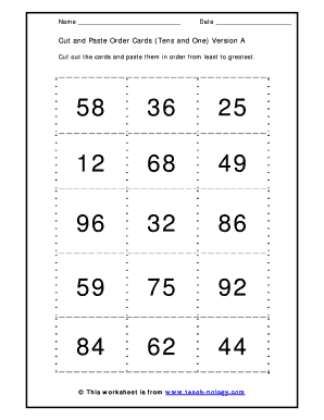 Cut and Paste Order Cards Worksheet