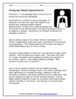 Paragraph Based Capitalization Worksheet