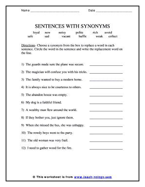 Synonym Worksheet