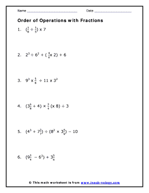 Order of Operations with Fractions Worksheet