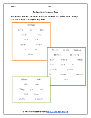 Conjunctions Sentence Drop Worksheet