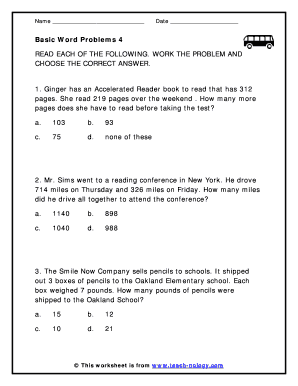 Basic Word Problems Worksheet