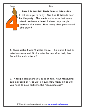 Grade 4 Do Now Math Sheets