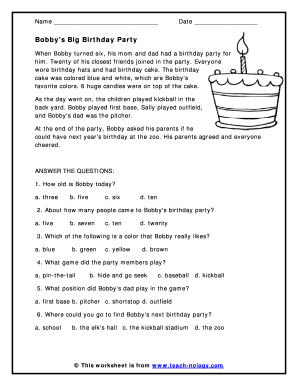 Bobby's Birthday Party Quiz