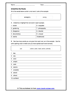 Root Word Worksheet