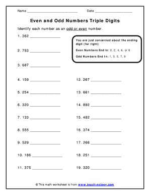 Even and Odd Numbers Worksheet