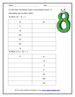 Grade 8 Intermediate Math Worksheet