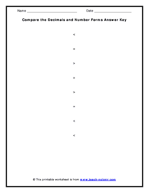 Decimal Comparison Worksheet