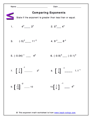 Comparing Exponents Worksheet