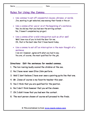 Comma Usage Worksheet