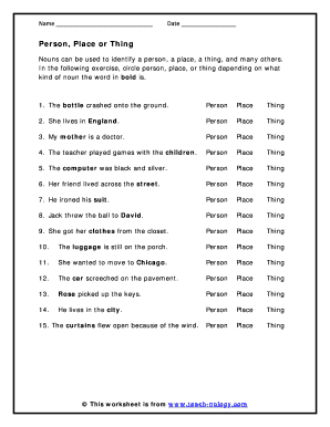 Noun Identification Worksheet
