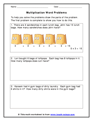 Multiplication Word Problems Worksheet