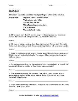 Idiom Worksheet
