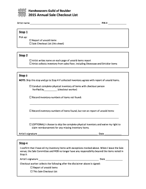 Ppe sign out sheet - Handweavers Guild of Boulder 2015 Annual Sale Checkout List - handweaversofboulder