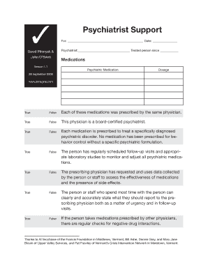 Psychiatrist Support Evaluation Form