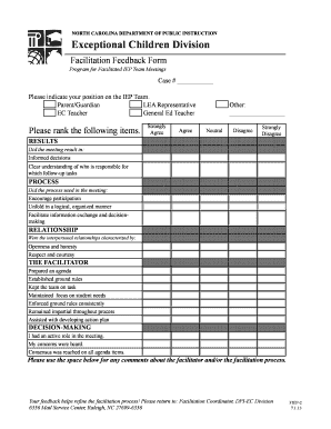 North Carolina Facilitated IEP Team Meeting Feedback Form