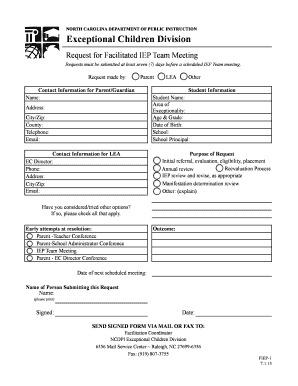 Request for Facilitated IEP Team Meeting