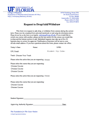 University of Florida Course Drop/Add/Withdraw Request Form