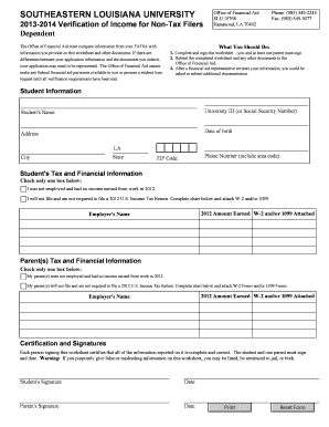 SLU Verification of Income for Non-Tax Filers