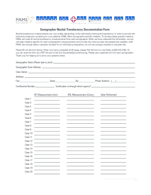 Sonographer Nuchal Translucency Documentation Form