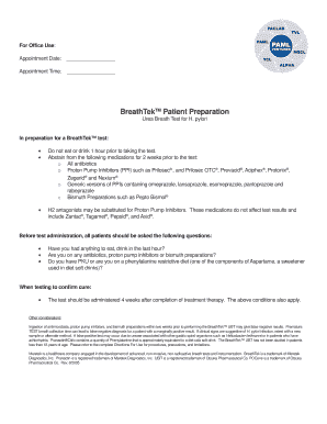 BreathTek H. pylori Test Preparation Instructions