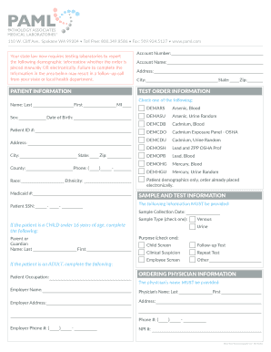 Heavy Metal Patient Demographic Form