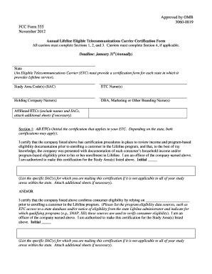 FCC Form 555 Lifeline Carrier Certification