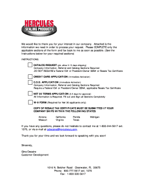 Hercules Sealing Products Credit Application