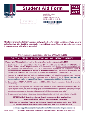 Student Aid Form 2016