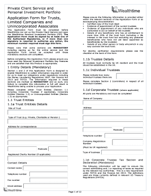 UK Private Client Service Application Form