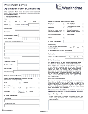 Private Client Service Application Form