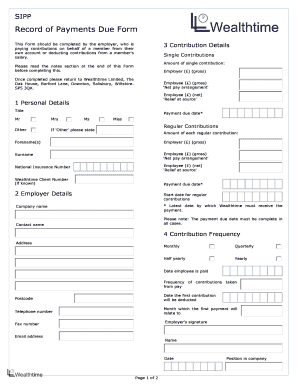 SIPP Record of Payments Due Form