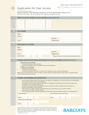 Barclays Stockbrokers User Access Application