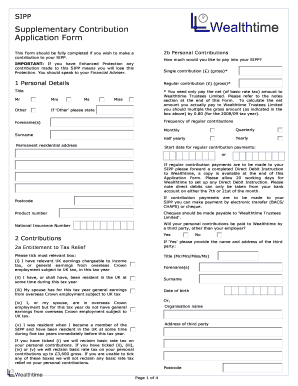 SIPP Supplementary Contribution Application Form