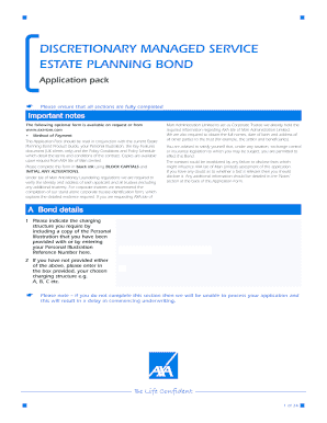 Discretionary Managed Service Estate Planning Bond Application