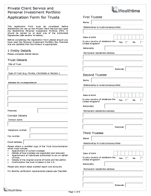 Wealthtime Private Client Service Application Form