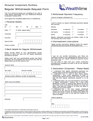 Wealthtime Personal Investment Portfolio Withdrawal Form