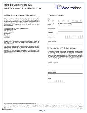 Barclays Stockbrokers ISA New Business Submission Form